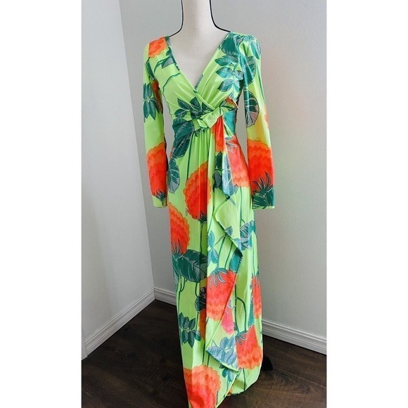 Robert David Morton Dresses & Skirts - RARE Vtg 60s 70S ROBERT-DAVID MORTON Giant FLORAL Print TRUMPET Hem MAXI Dress S